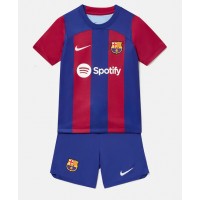 Camisa de Futebol Barcelona Equipamento Principal Infantil 2023-24 Manga Curta (+ Calças curtas)